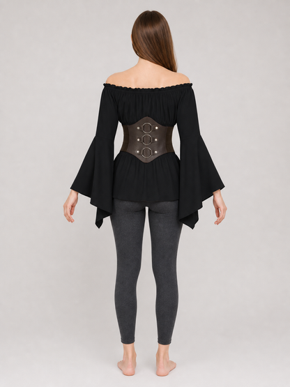 Gothic Costume Dress with a Belt and Flared Sleeves