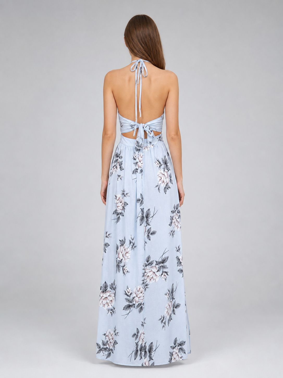 Maxi Dress with Floral Print and V-Neckline