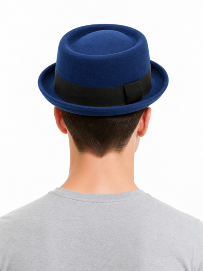 Blue Fedora Hat with Ribbon for Carnival
