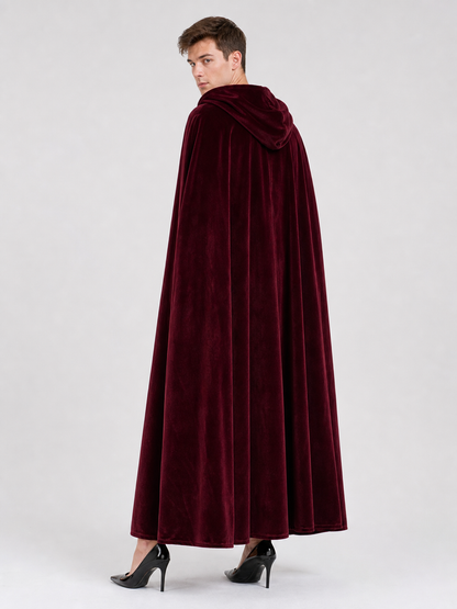 Burgundy Long Carnival Cloak with Hood