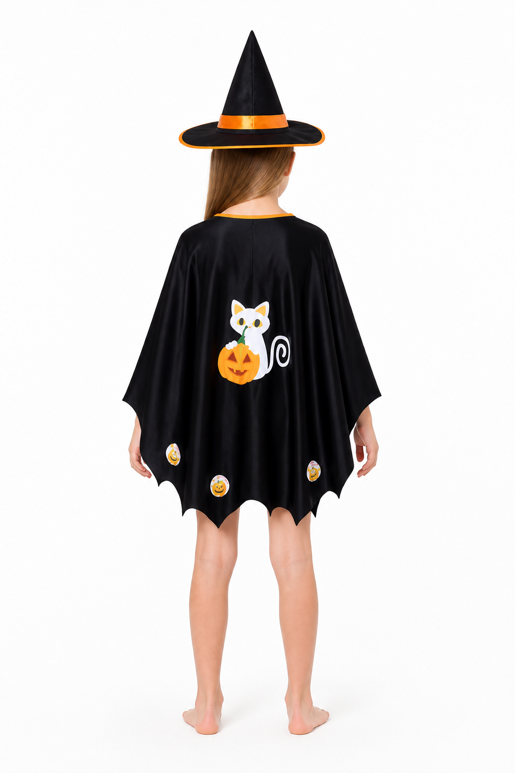 Witch Costume with Cape and Pointed Hat back view