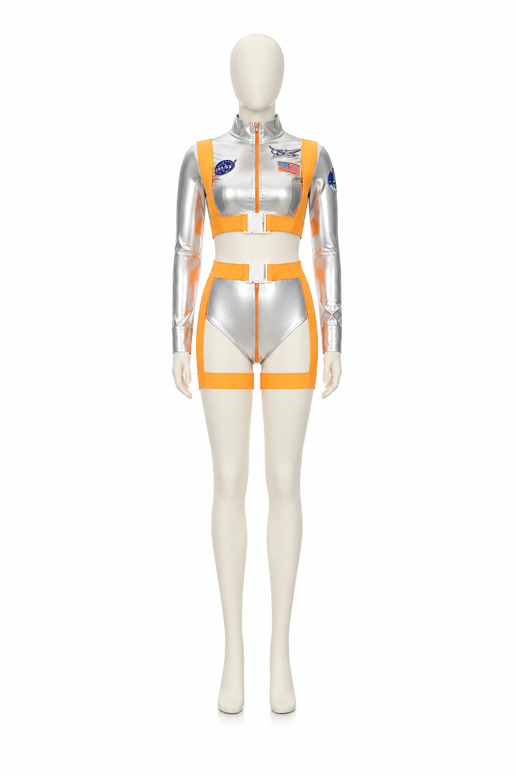 Men's Silver and Orange Astronaut Stage Costume back view