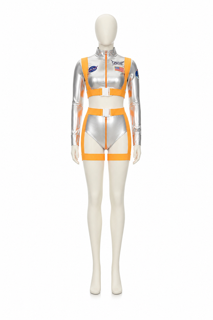 Men's Silver and Orange Astronaut Stage Costume back view