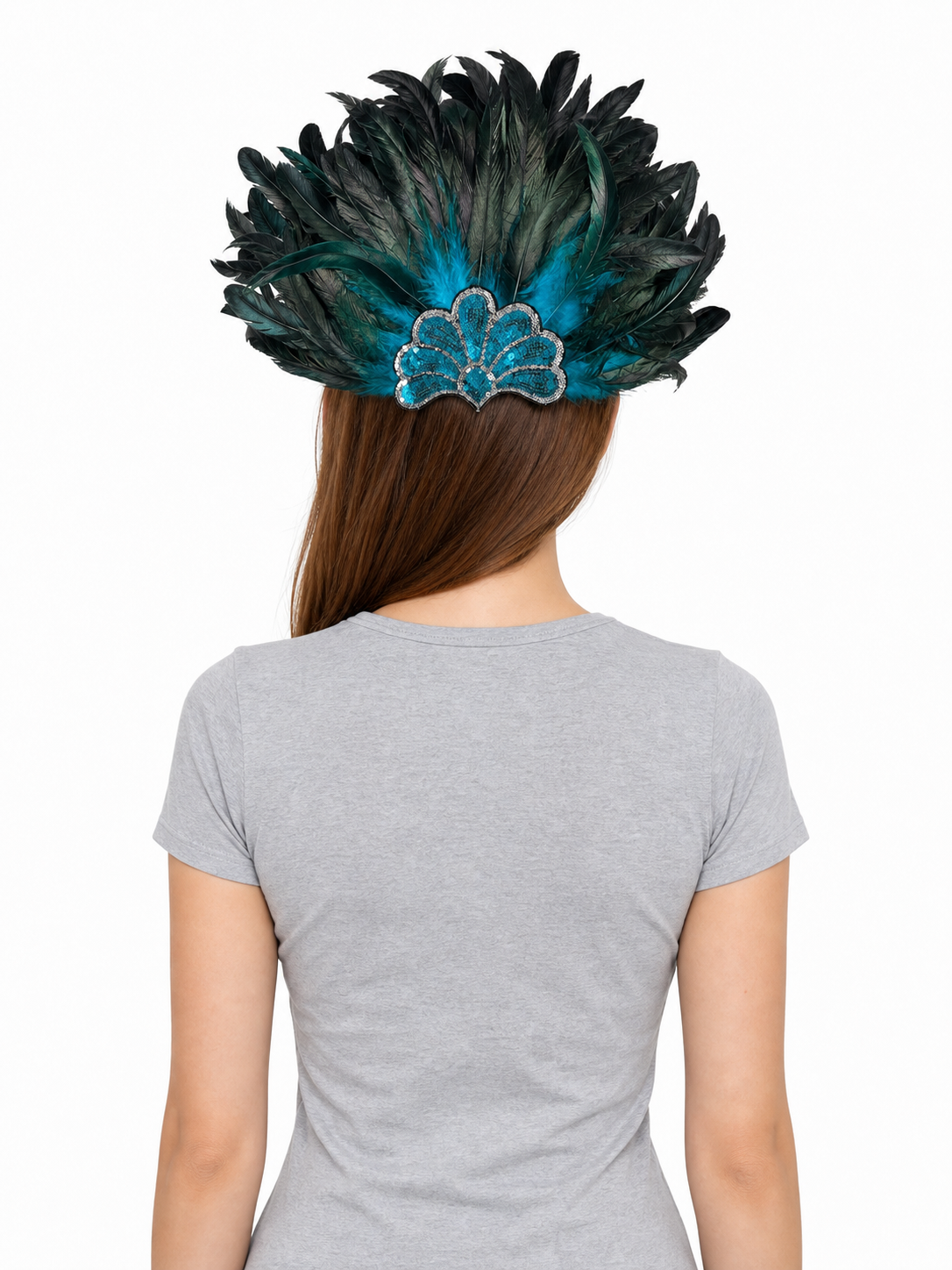 Feather Headpiece with Turquoise Sequins