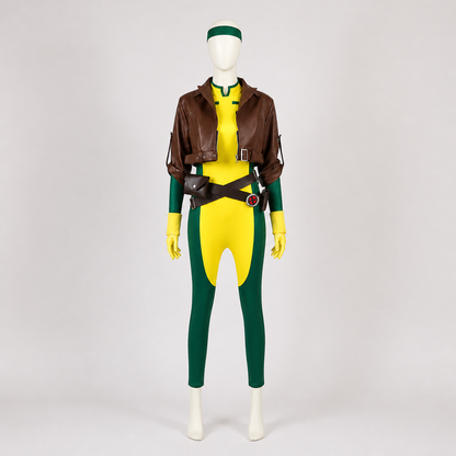 Rogue X-Men Cosplay Costume with Accessories back view