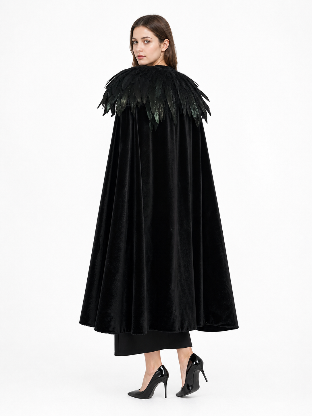 Black Velvet Feather Cape