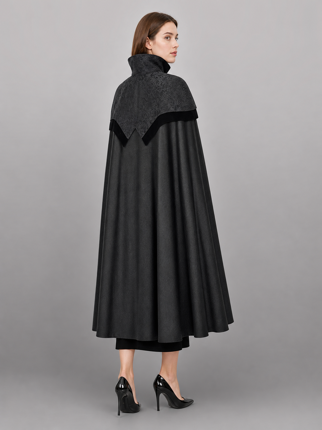 Black Costume Cloak with High Collar
