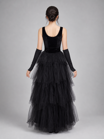 Halloween Costume: Black Dress, Hat, and Gloves