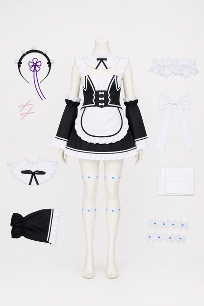 Ram Cosplay Costume with Accessories, Black and White