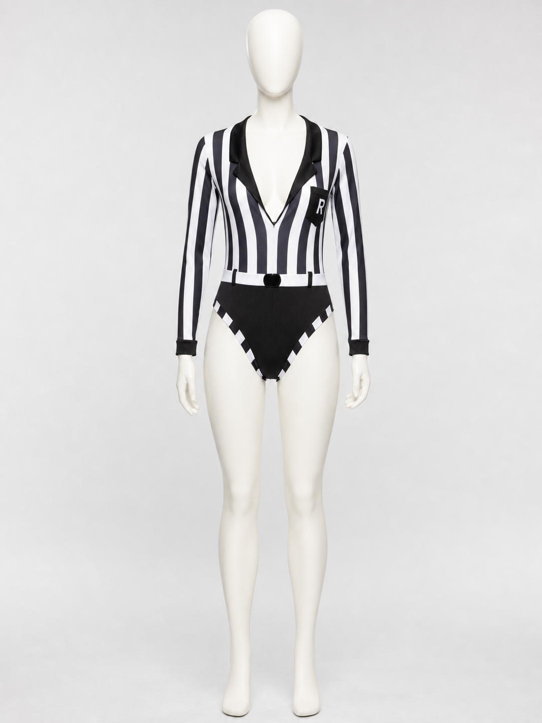 Striped Referee Jumpsuit with Deep V-Neck