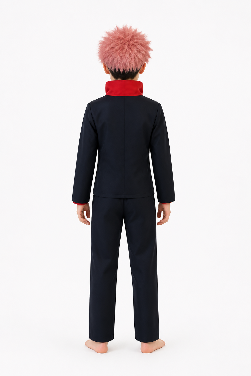 Yuji Itadori Cosplay Costume with Wig and Pants back view