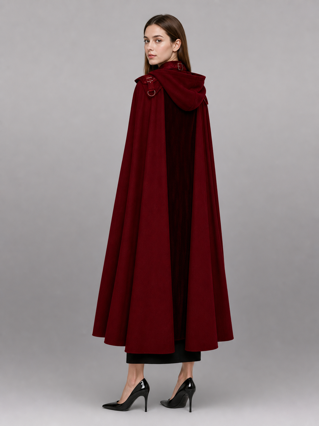 Burgundy Carnival Cloak with Hood