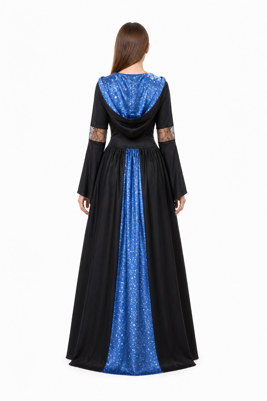 Long Hooded Dress with Stars and Crisscross Lacing