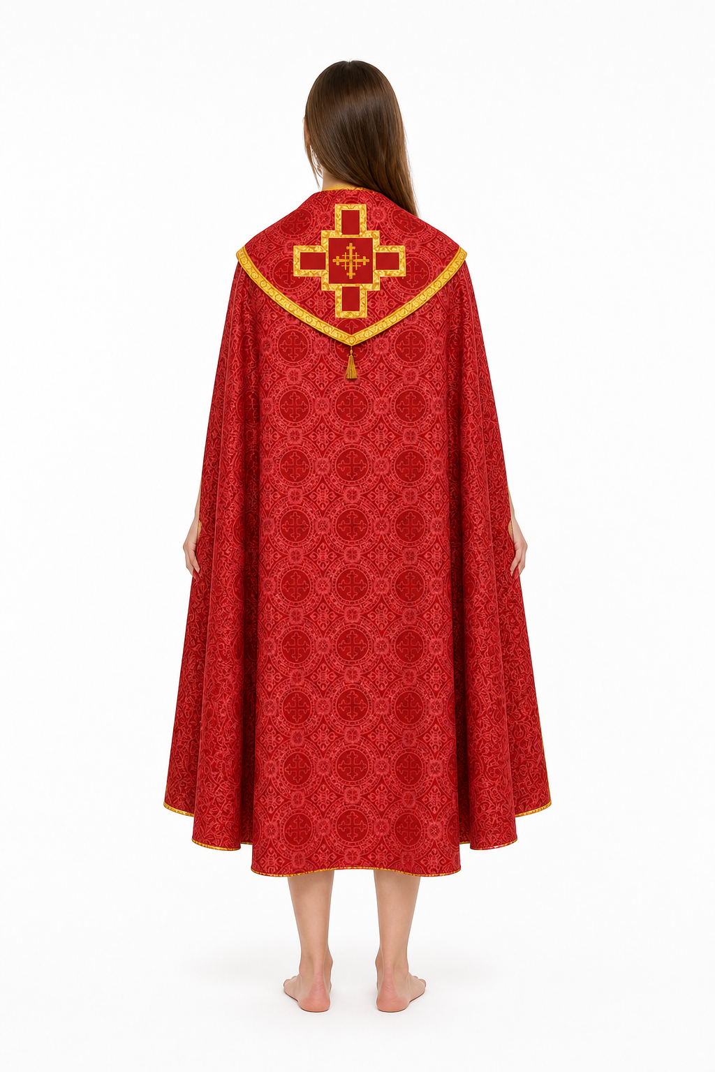 Red Chasuble with Gold Trim and Crosses back view