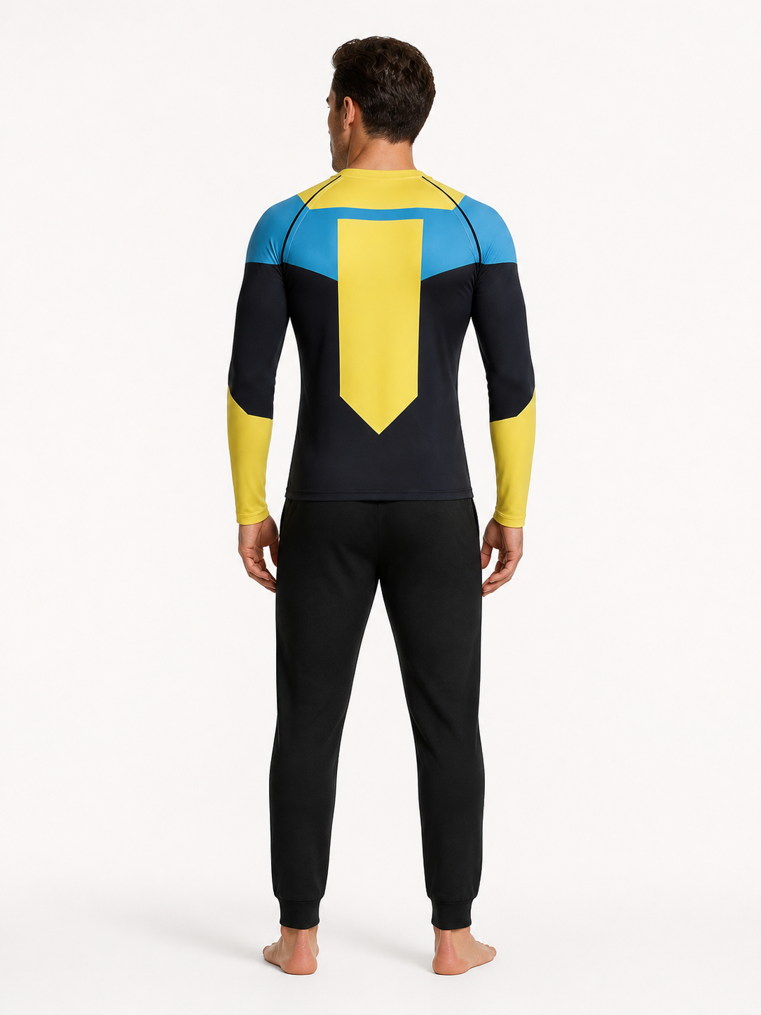 Cosplay Set: Black, Blue, and Yellow Long-Sleeve Shirt back view