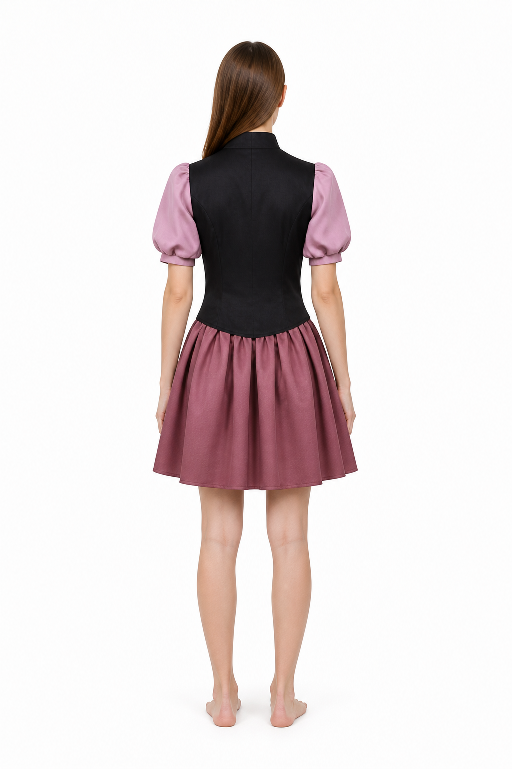 Amity Cosplay Costume with a Black Blouse and Burgundy Skirt back view