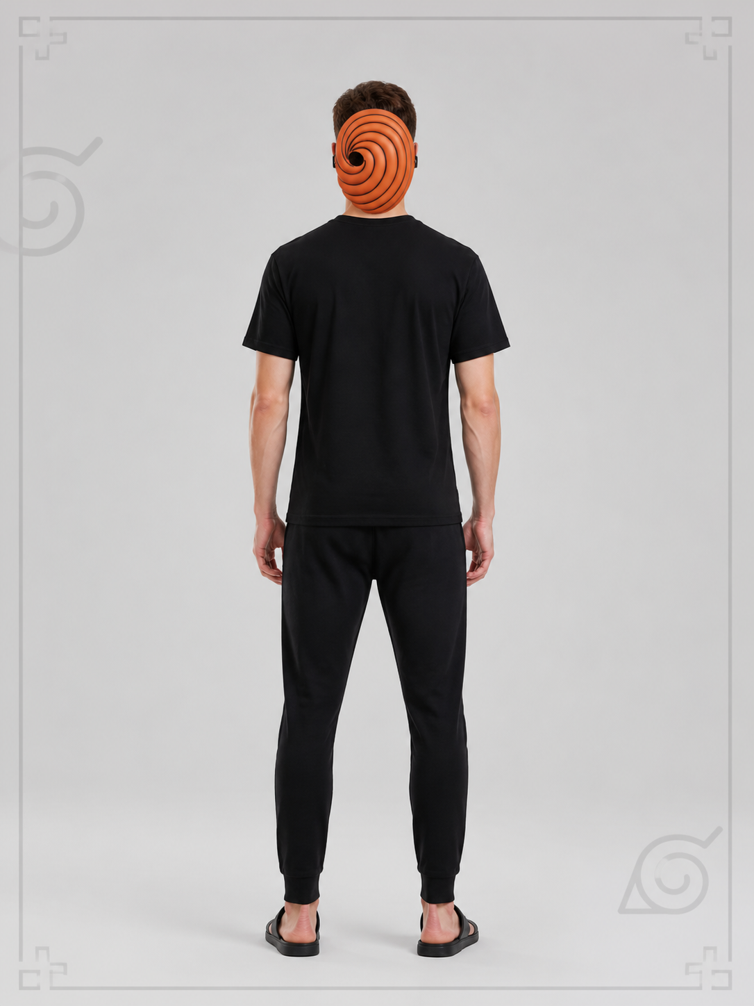 Orange Carnival Mask with Black Spiral Pattern back view