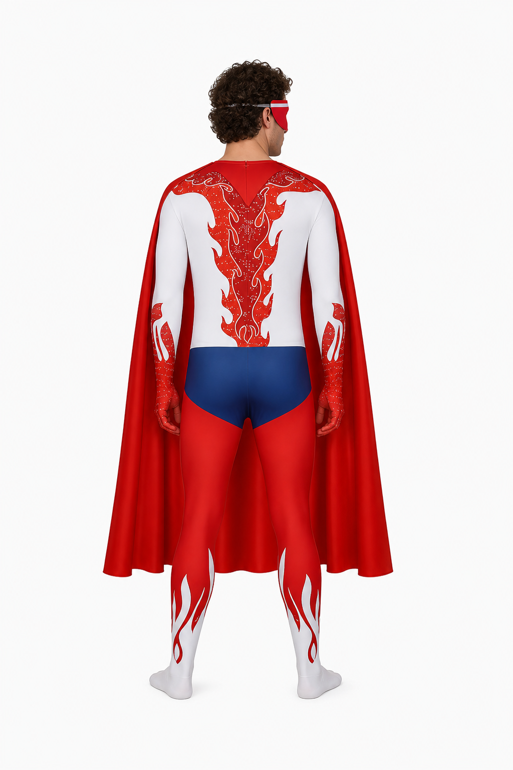 Cosplay Costume with Jumpsuit, Mask, and Cape back view