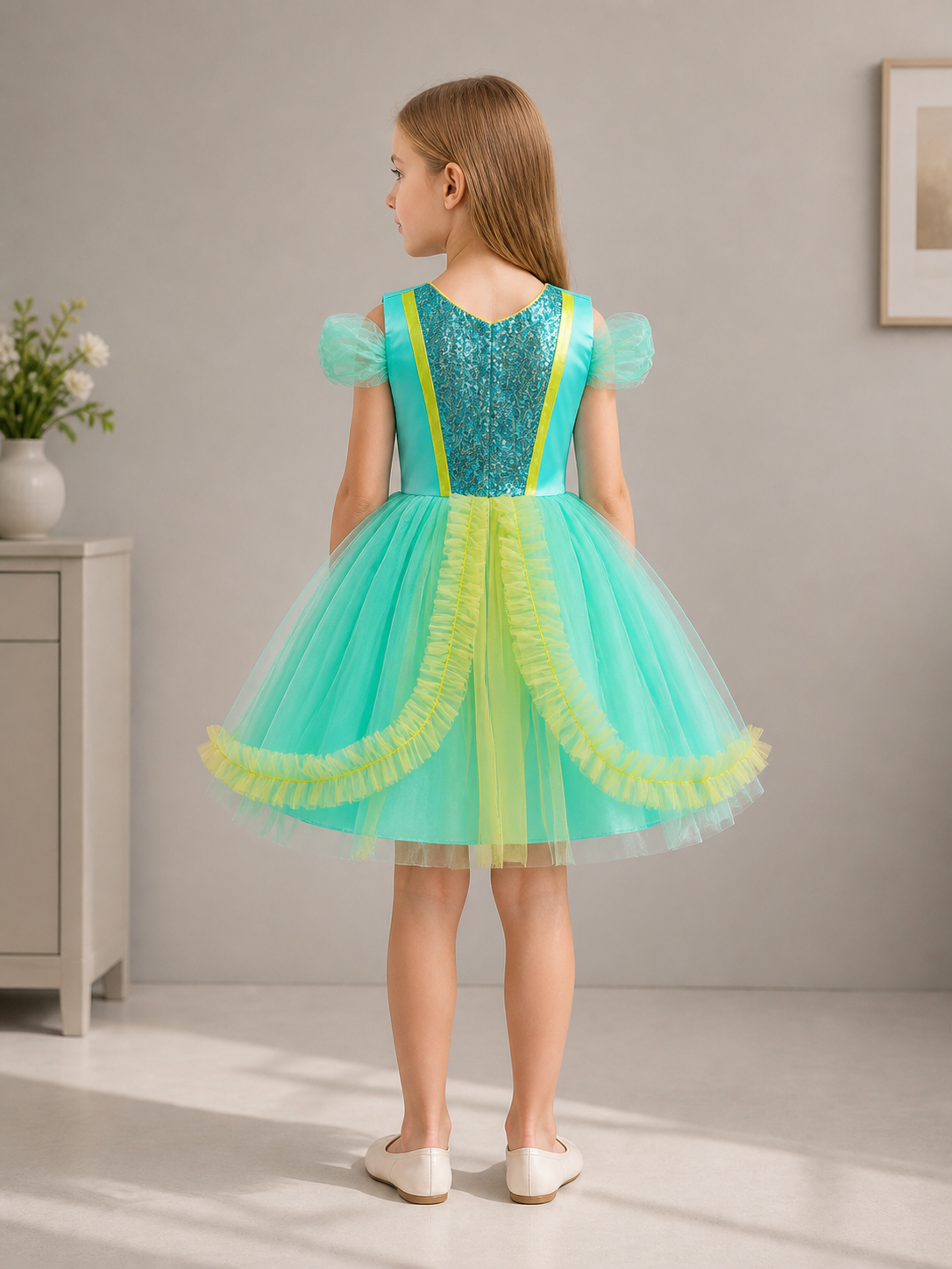 Green Sequin Party Dress back view