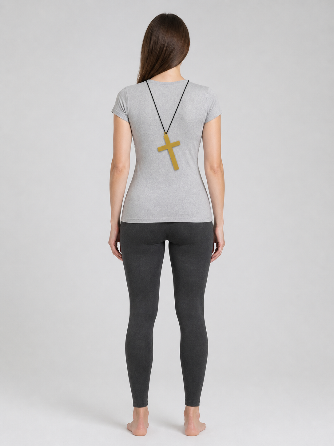 Gold Cross Pendant on a Black Cord for Cosplay back view