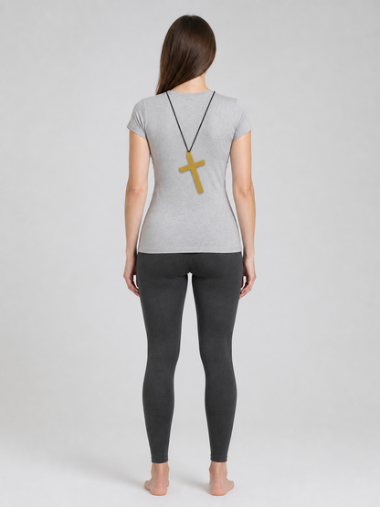 Gold Cross Pendant on a Black Cord for Cosplay back view