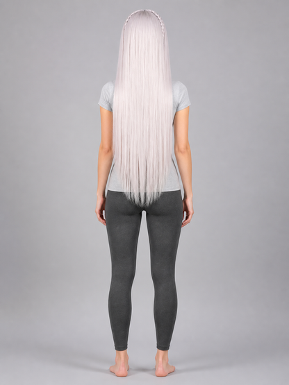 Long Silver Cosplay Wig with Bangs back view