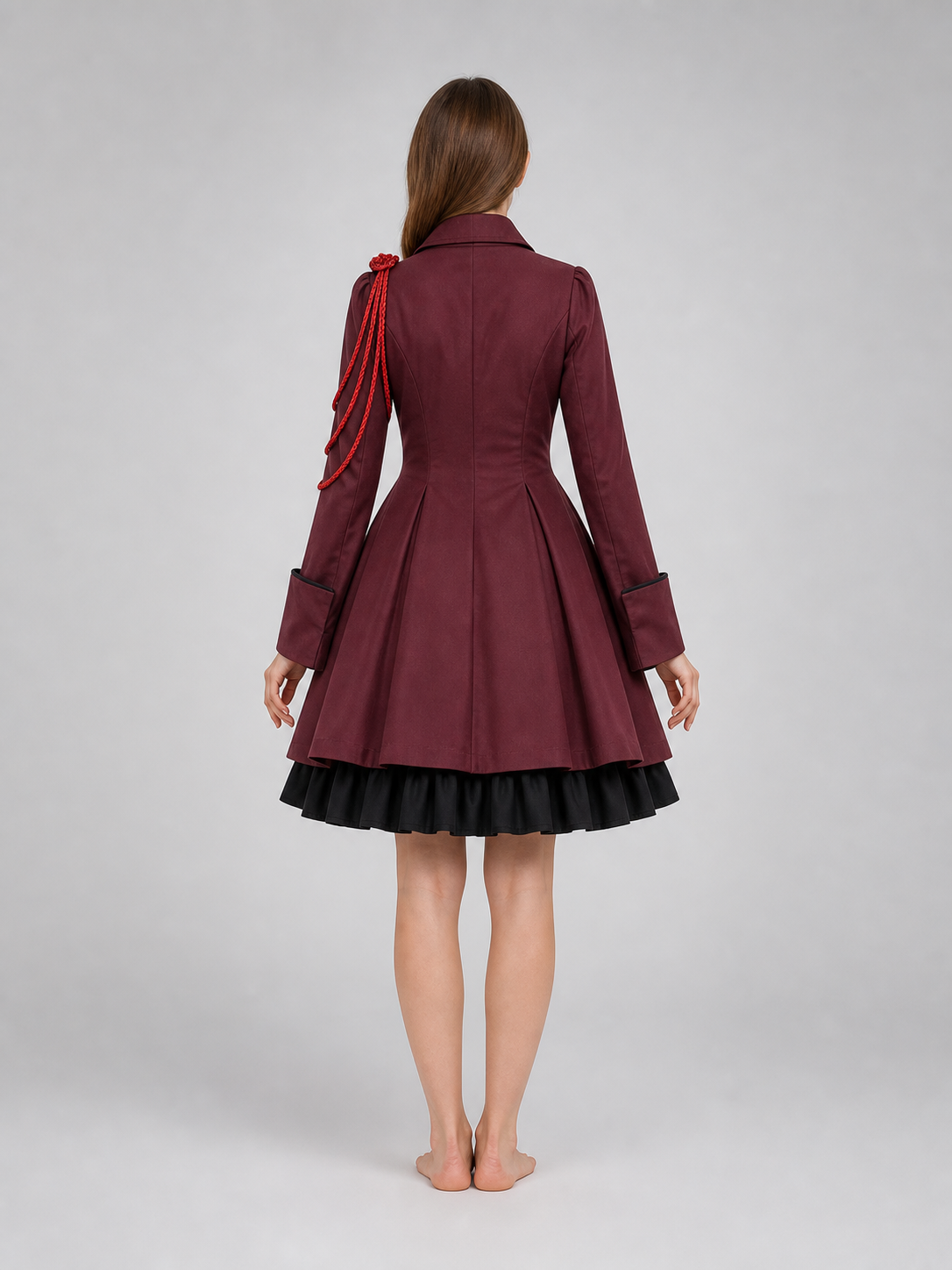 Gothic burgundy dress with sleeves and a bow