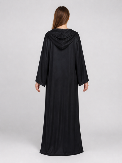 Dark fantasy costume with hood and axe back view 3