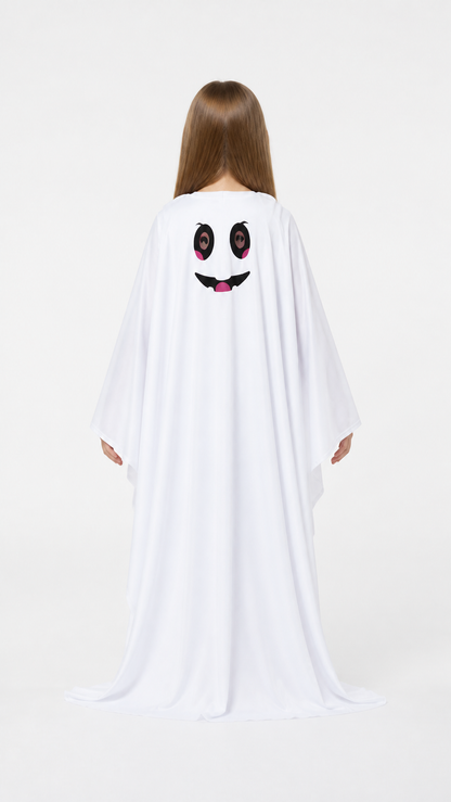 White Halloween Ghost Cape with Face back view