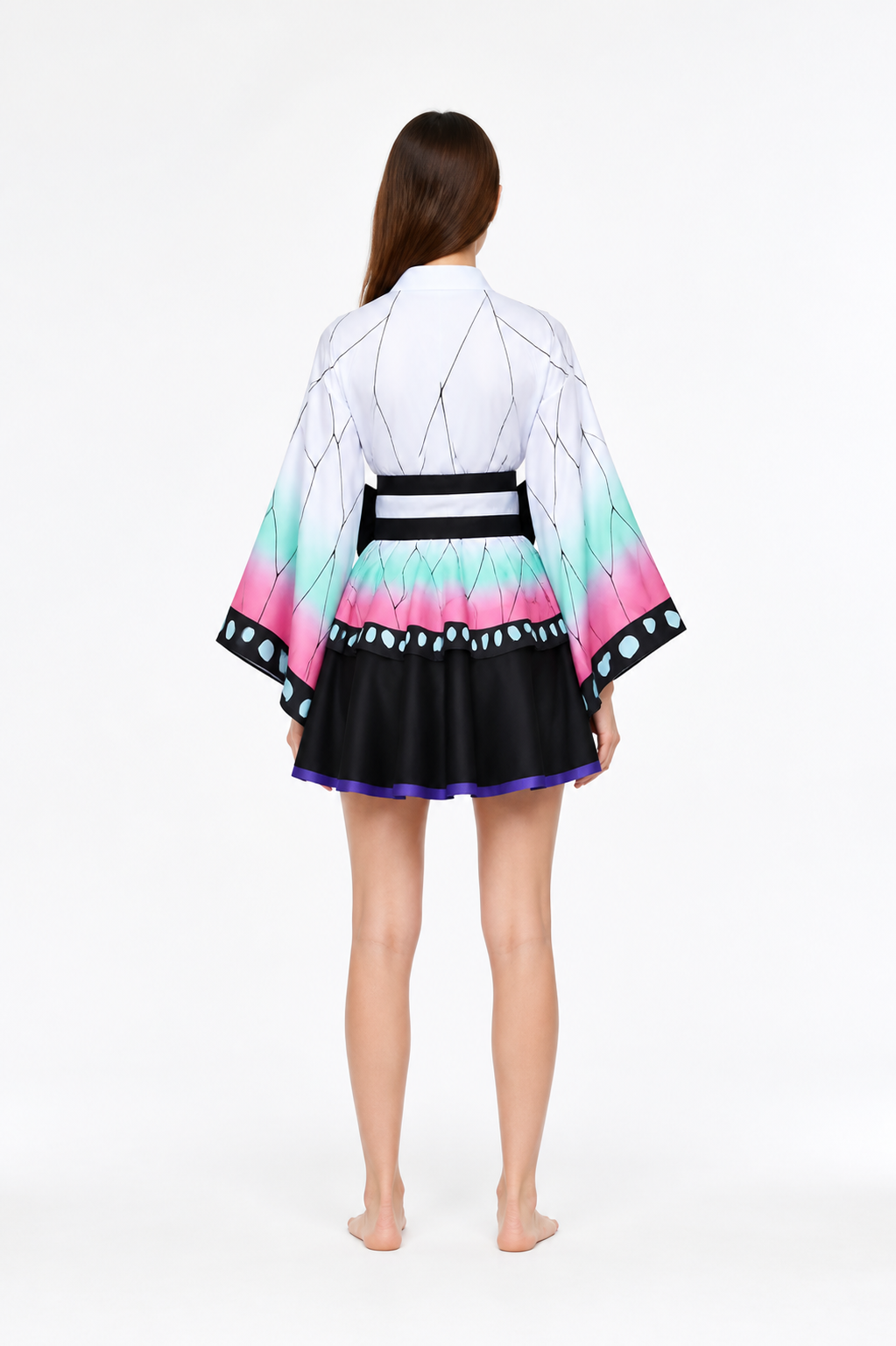 Kimono-Style Cosplay Dress with Wide Sleeves back view
