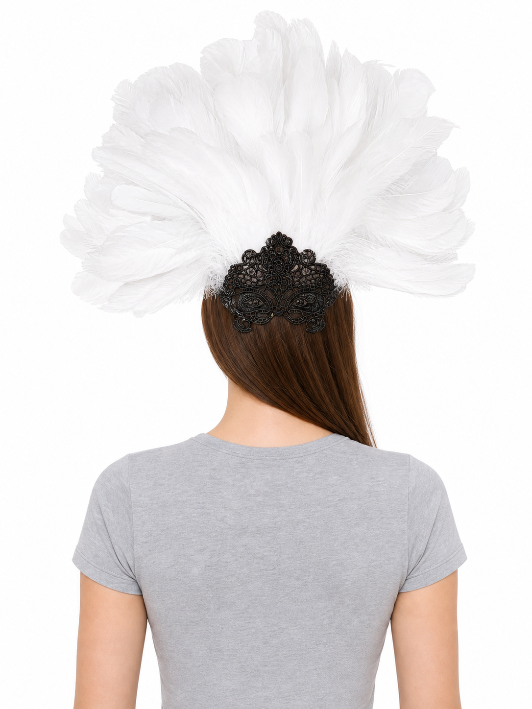 White feather masquerade headpiece product view 30