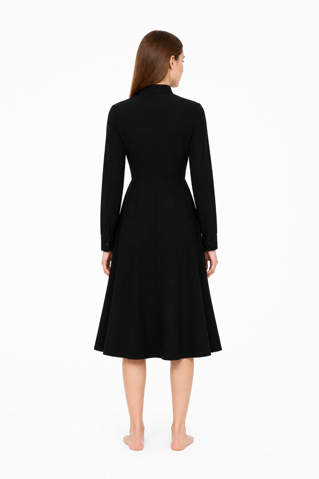 Black Button-Front Dress with Stand Collar for Cosplay
