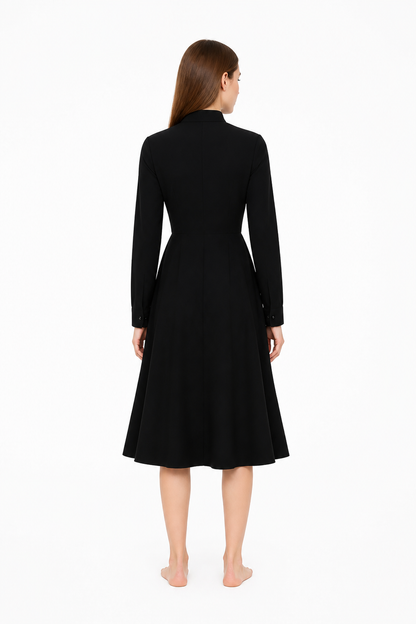 Black Button-Front Dress with Stand Collar for Cosplay