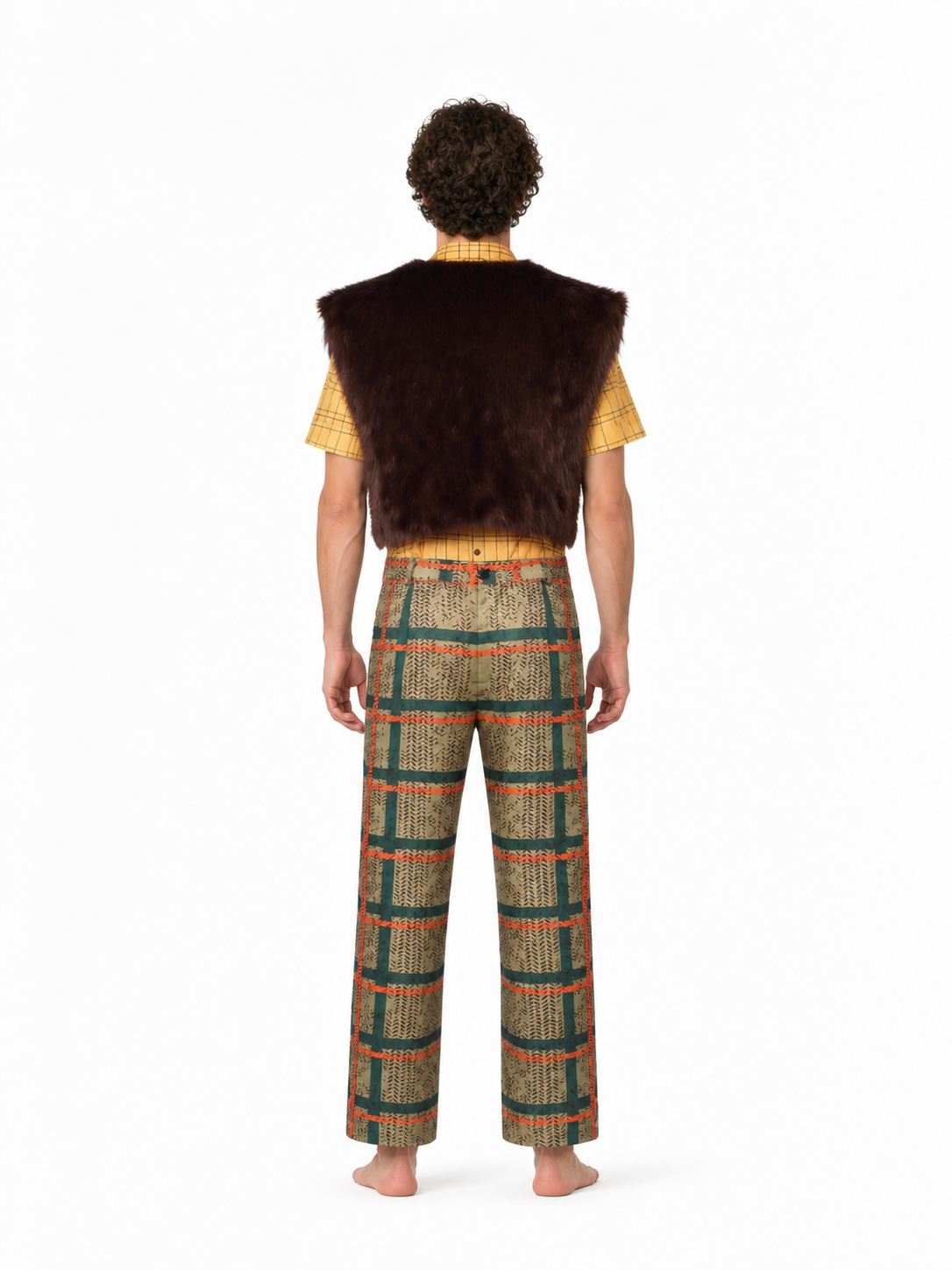 Checkered Cosplay Costume with Furry Vest back view