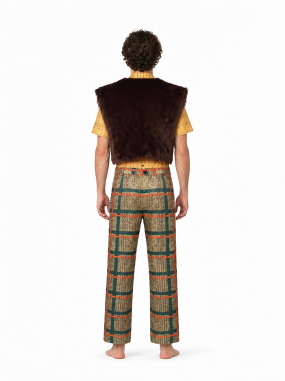 Checkered Cosplay Costume with Furry Vest back view