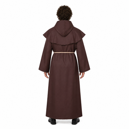 Long Hooded Cassock with Cape and Cross back view
