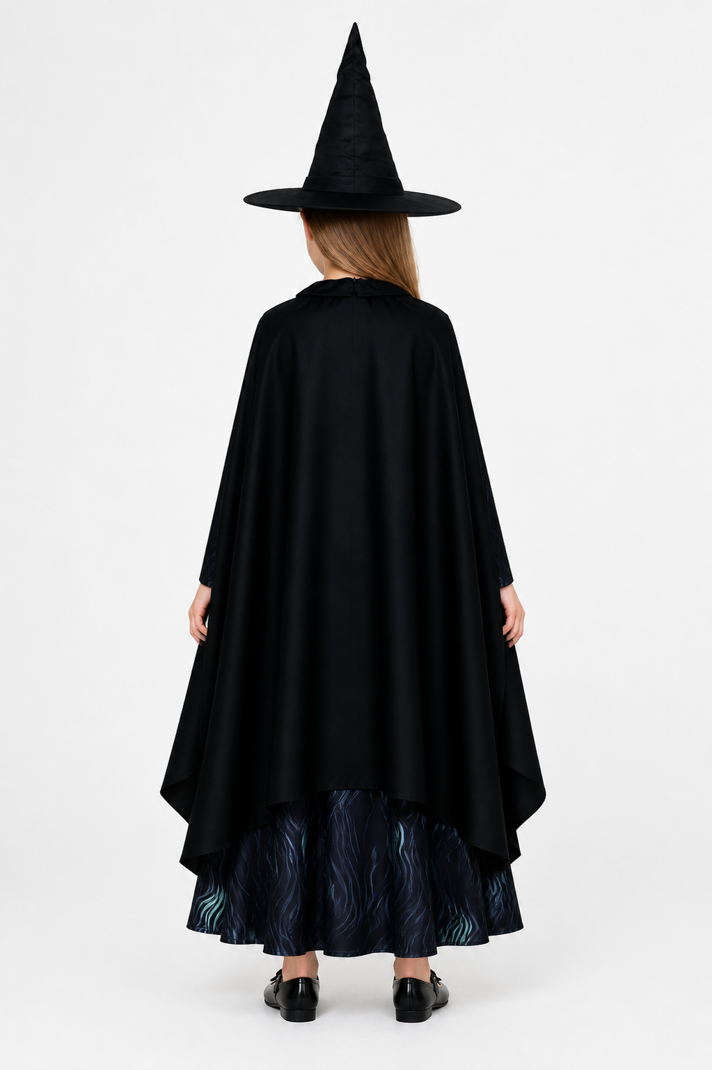 Blue Costume with Cape and Hat for Halloween back view