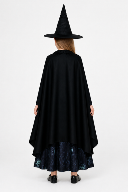 Blue Costume with Cape and Hat for Halloween back view