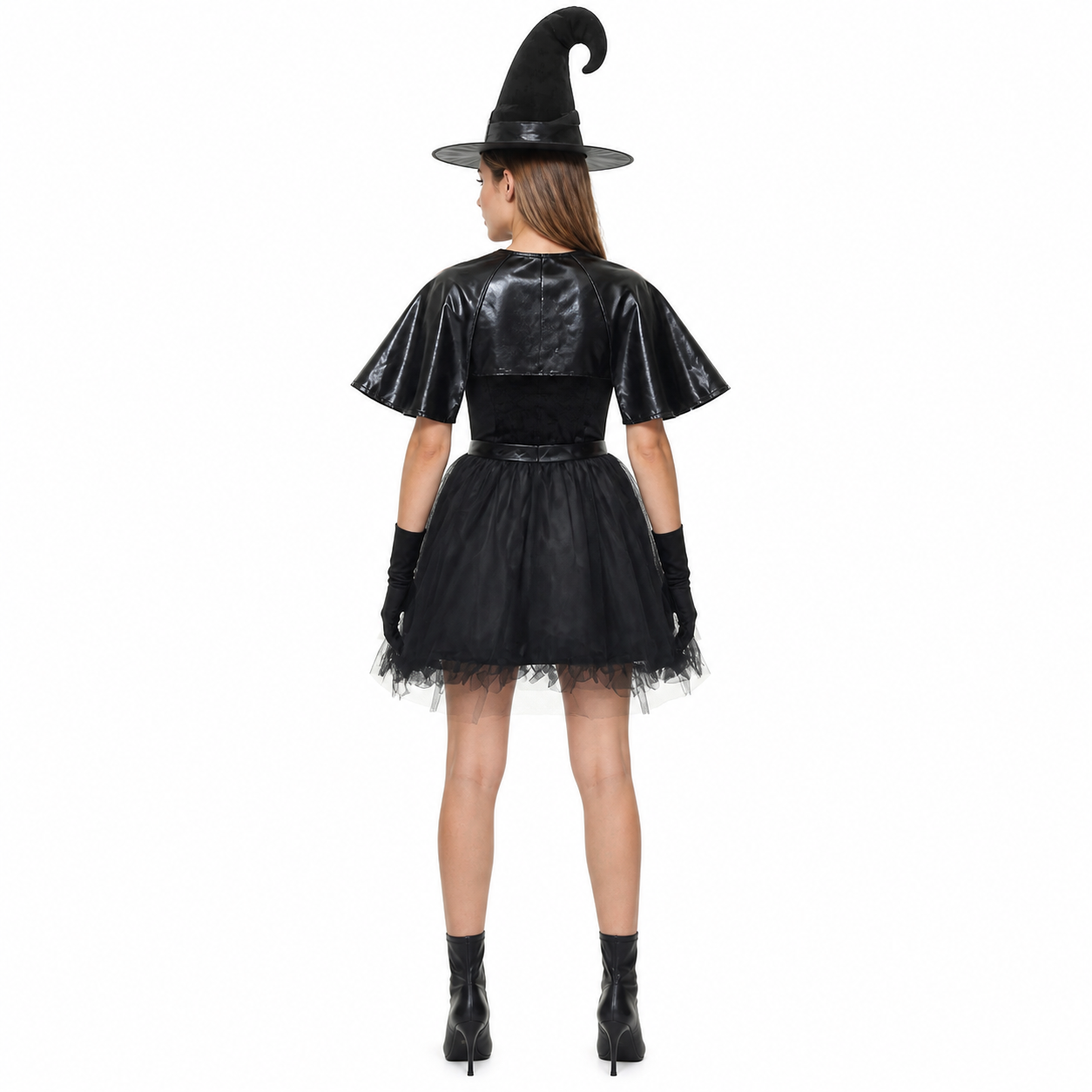 Black Full-Skirted Witch Dress Costume for Halloween back view