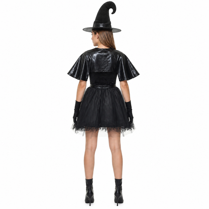 Black Full-Skirted Witch Dress Costume for Halloween back view