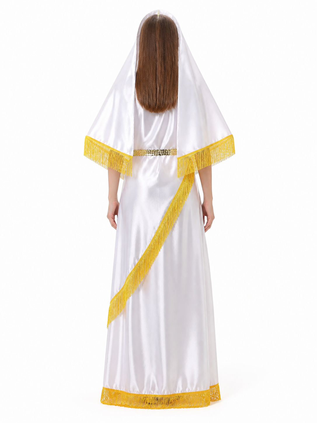 Ceremonial Robe with White Veil and Gold Fringe back view