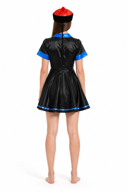Blue Fitted Zombie Costume Dress with Collar back view