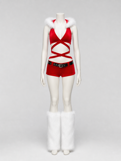 New Year's Costume with Top and Shorts, Red and White back view