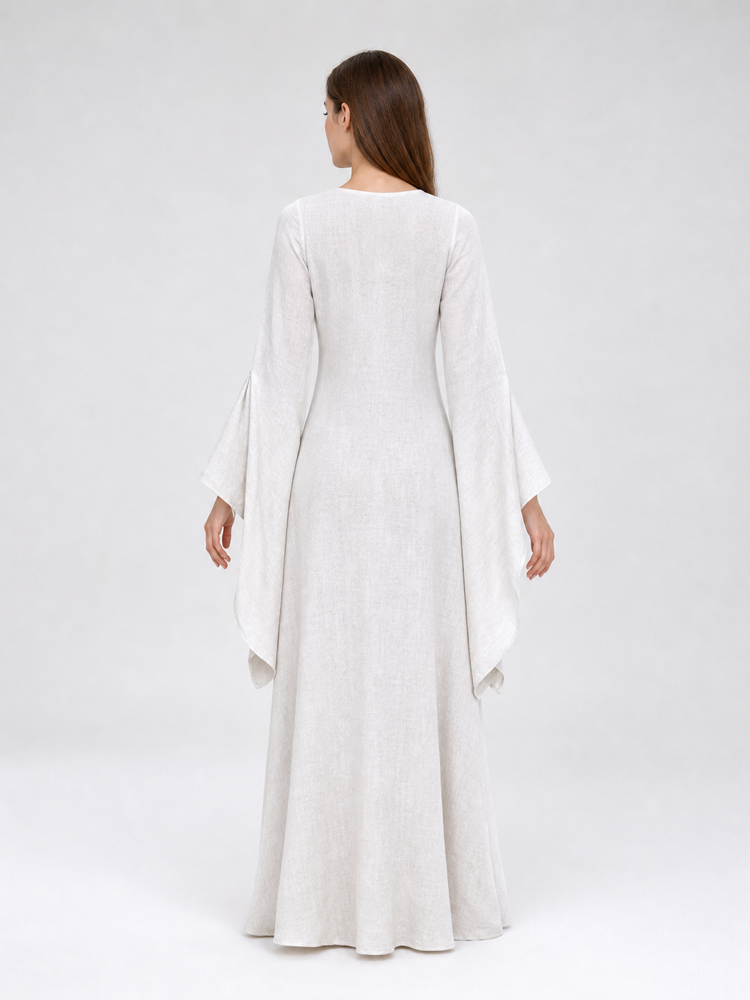 White Boho Maxi Dress with Belt and Flared Sleeves