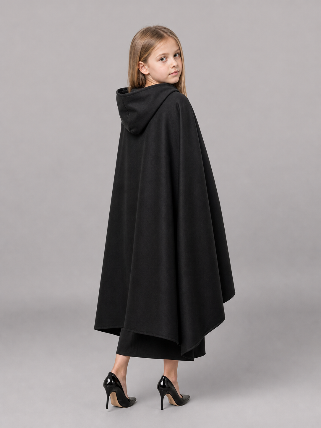 Medieval Black Hooded Costume Cloak