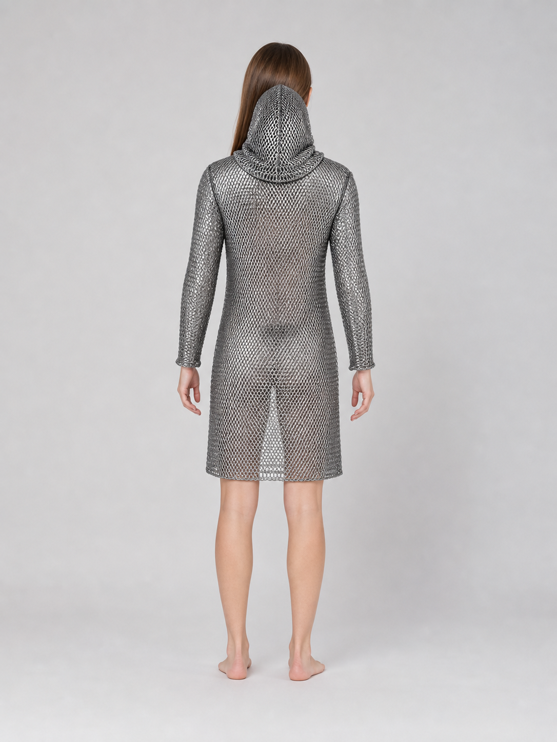 Hooded Long-Sleeve Dress, Above the Knee back view 3