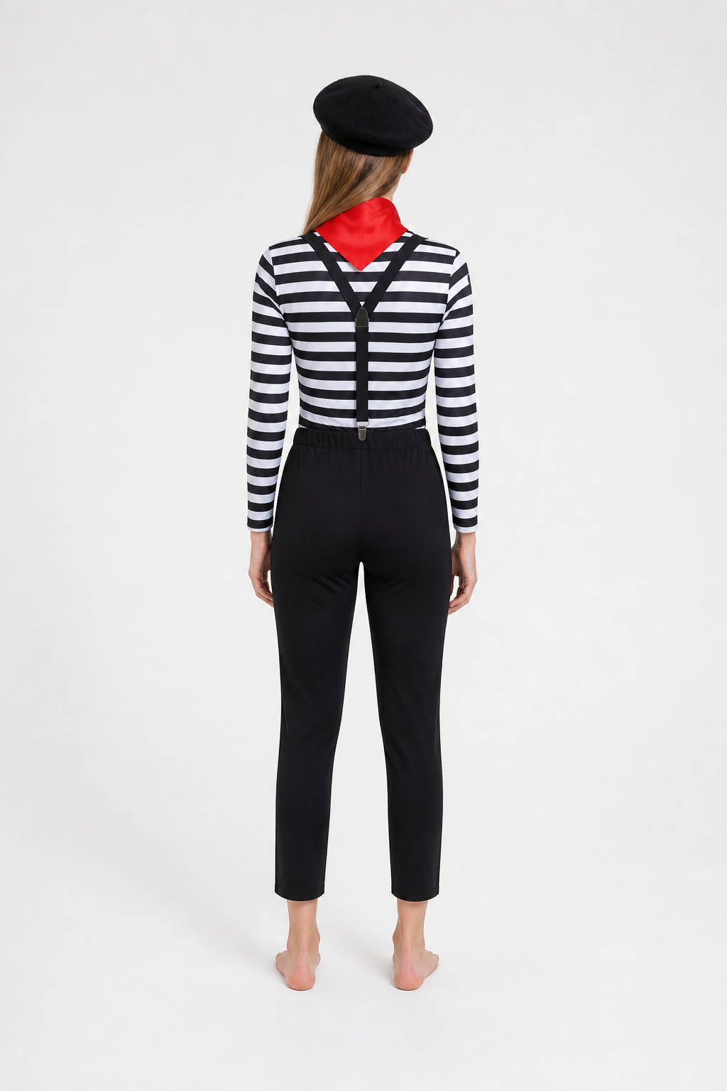 Striped Cat Costume with Suspenders back view