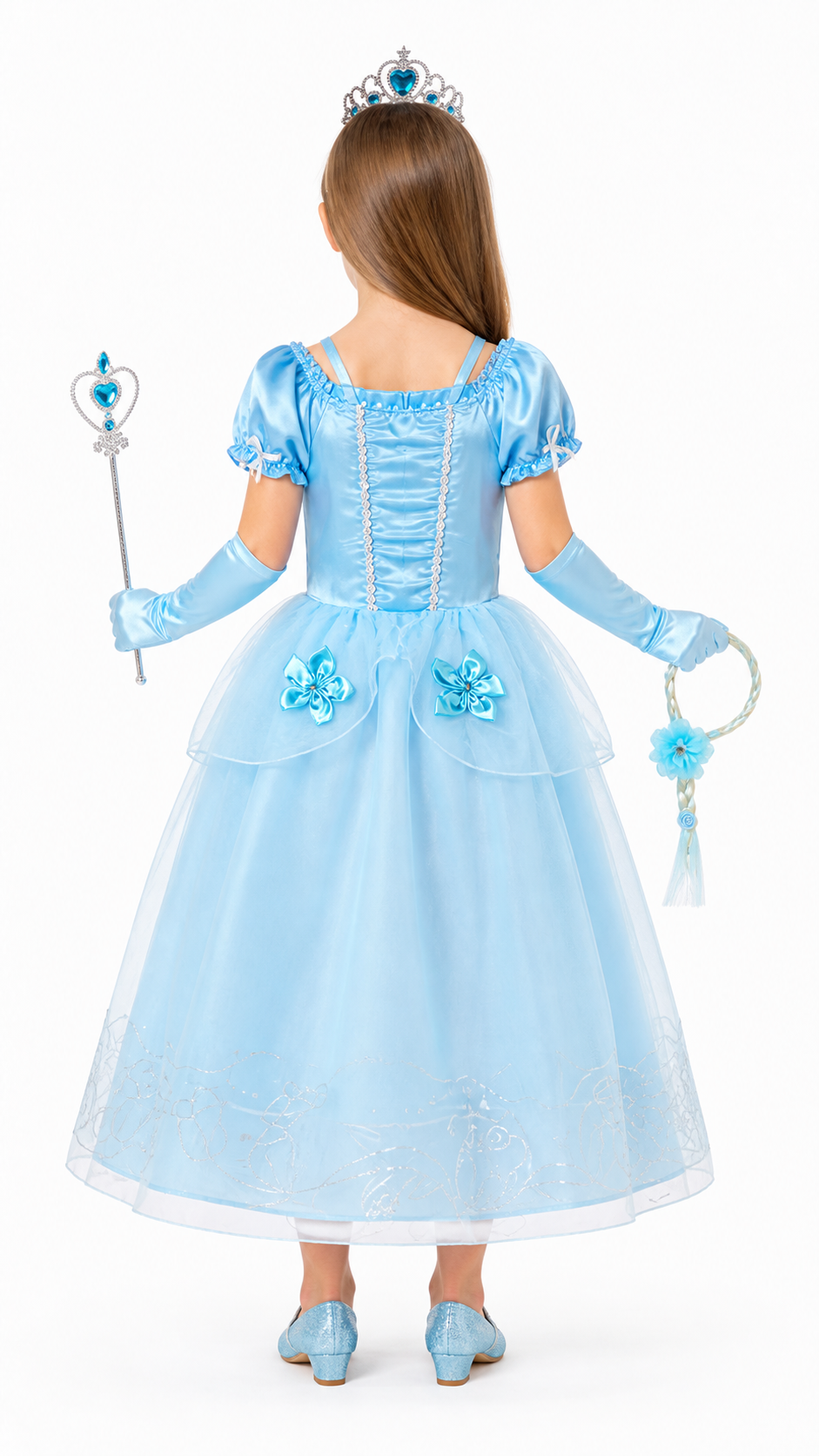Children’s Cinderella costume with crown and dress back view