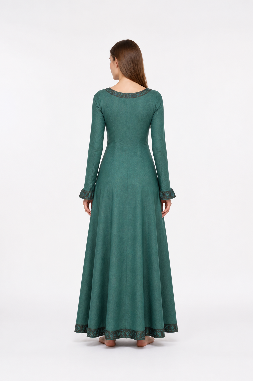 Dark Green Medieval Dress with Long Sleeves