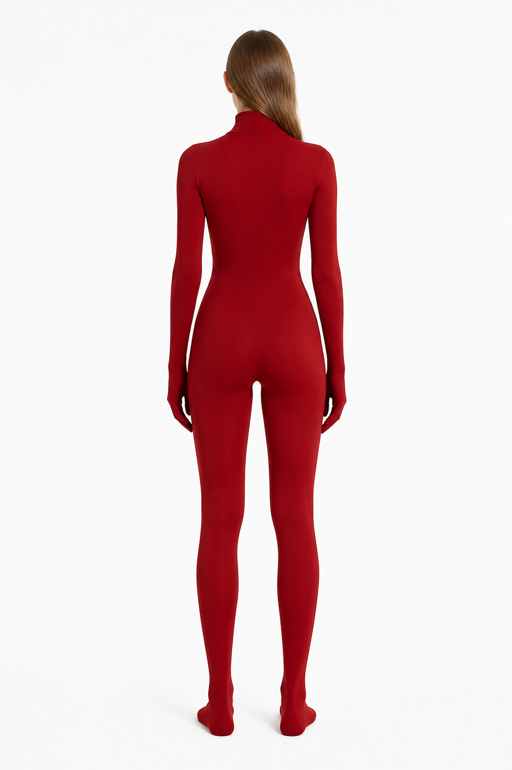 Red Jumpsuit with Covered Hands and Feet back view